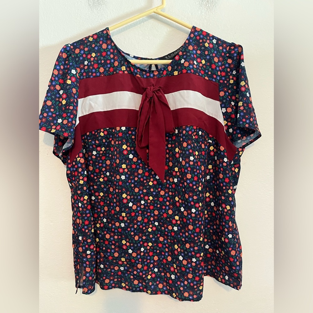 3/$20 Eloquii Floral Front Bow Short Sleeve Blouse Size 18/XL